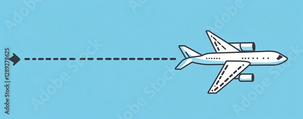 Fototapeta An airplane flies through the air with an arrow pointing to it