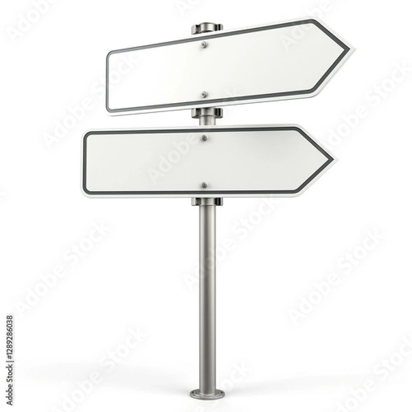 Fototapeta A blank directional signpost with two arrows pointing in opposite directions, symbolizing choices.