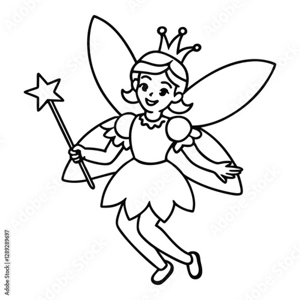 Fototapeta  outline-of-a-Christmas-fairy--wand-and-wings--color 