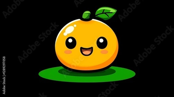 Fototapeta A cartoon isolated vector of a smiling pumpkin with a leaf.