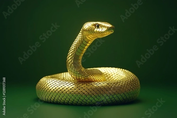Fototapeta Golden snake on green background