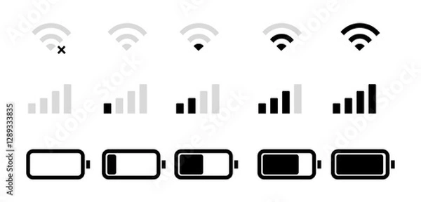 Obraz Mobile phone signal, wi-fi, battery icon. Status bar symbol modern, simple, vector, icon for website design, mobile app.