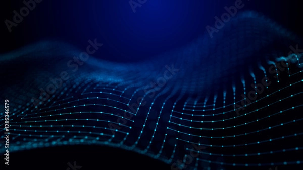 Fototapeta Wave of dots and weave lines. Abstract background. Network connection structure.