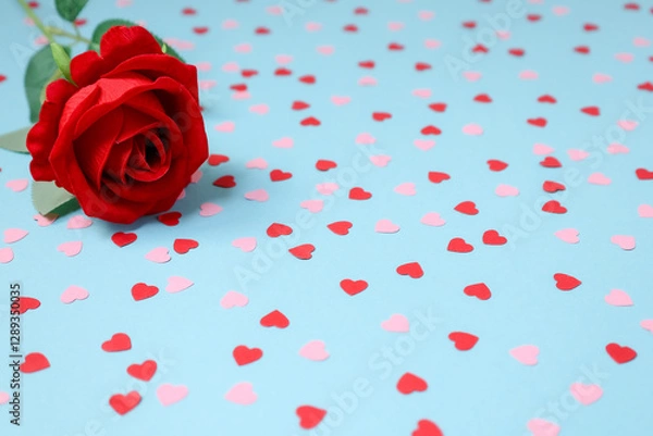 Obraz red rose and petals