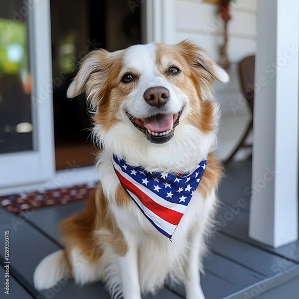 Obraz Patriotic Pup: Adorable Border Collie in USA Bandana