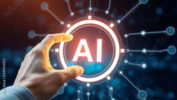 Obraz Advanced AI Interface with Futuristic Holographic Touch