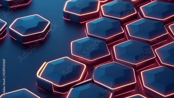 Fototapeta Futuristic Hexagonal Technology Interface with Neon Glow