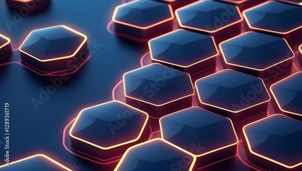 Fototapeta Futuristic Hexagonal Technology Interface with Neon Glow
