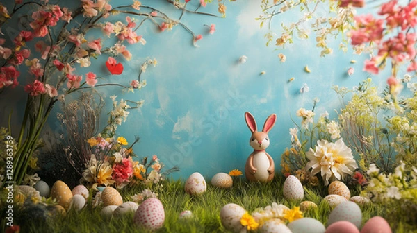 Fototapeta easter eggs and bunny backdrop