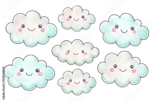 Fototapeta seamless pattern with clouds and birds