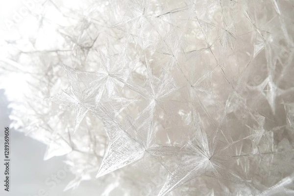 Fototapeta Intricate, delicate ice crystals form a stunning, star-like pattern.