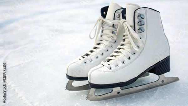 Obraz White Ice Skates on White Background