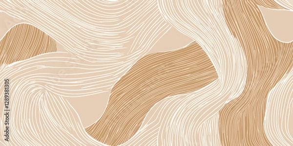 Obraz Abstract seamless wave brown beige pattern vector background, for textiles, packaging, wallpapers, invitations, and branding