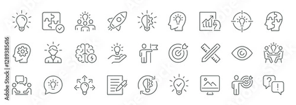 Obraz Creativity thin line icons set. Idea, creative solution and thinking, innovation icon. Editable stroke. Vector illustration