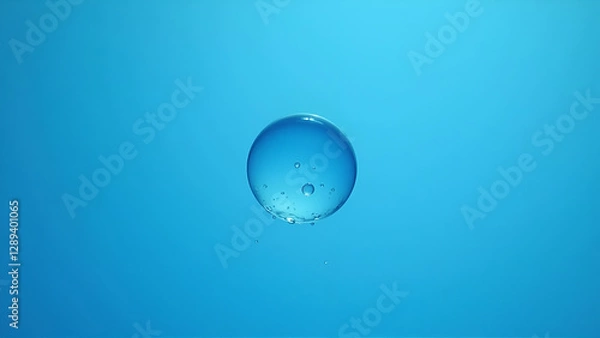 Fototapeta Perfect Spherical Water Bubble in Serene Blue Minimalist Setting