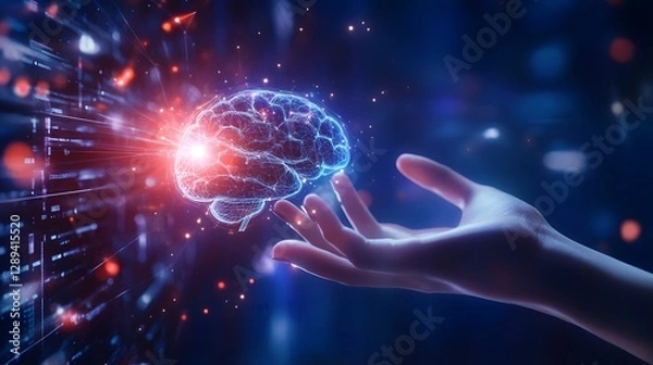 Fototapeta Glowing Brain Representing Quantum Computing Ethics Debate and Innovation