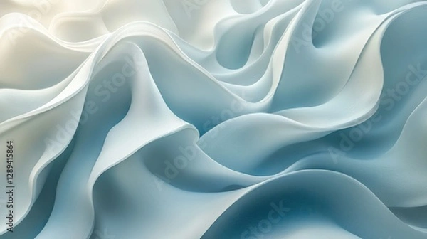 Fototapeta Abstract flowing white and blue fabric waves creating elegant forms