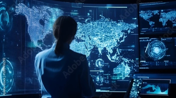 Obraz Futuristic Emergency Response Center with Global Data Analytics and Visualization