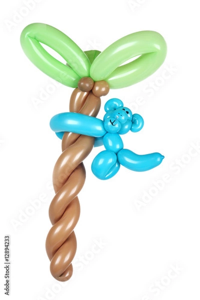 Fototapeta balloon monkey on palm tree  on white back drop front view