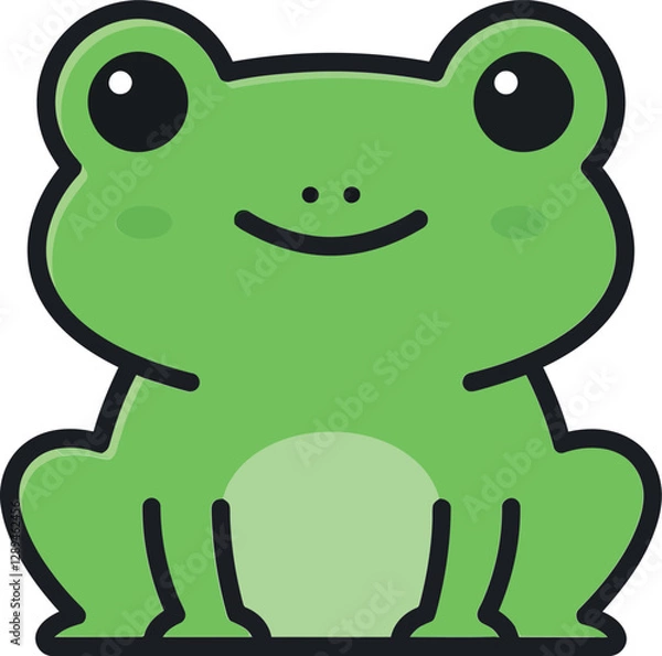 Fototapeta Cute green frog character with a smile in minimal flat vector illustration