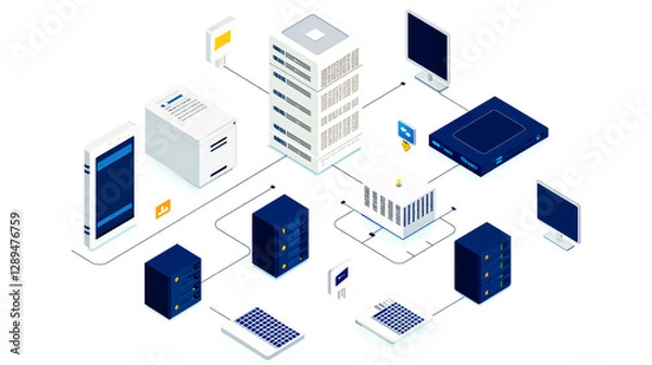Fototapeta A diagram of a network of computers connected to each other
