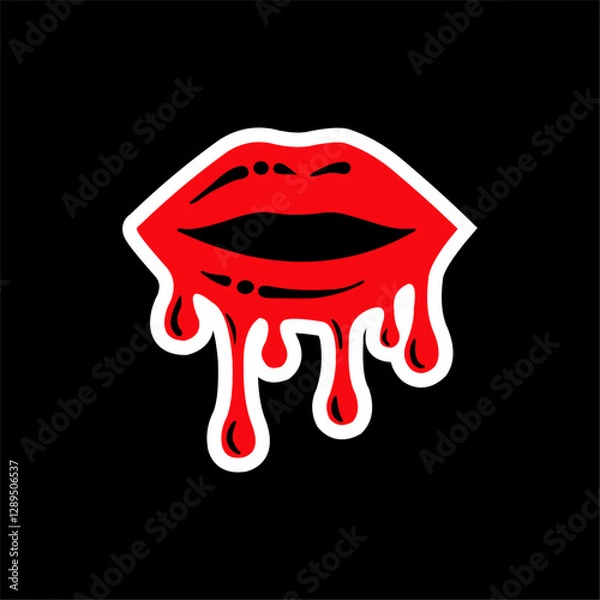 Fototapeta Dripping Lips – Bold Red Aesthetic Vector Illustration. Striking vector illustration of red lips with dripping effect in a bold graphic style. Perfect for stickers, apparel, tattoos, 