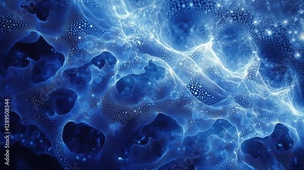 Fototapeta Abstract blue neon fluid texture with organic patterns and glowing highlights