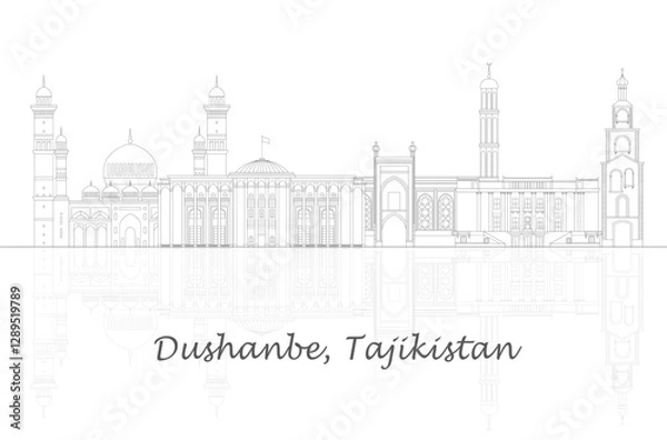 Fototapeta Outline Skyline panorama of city of Dushanbe, Tajikistan - vector illustration