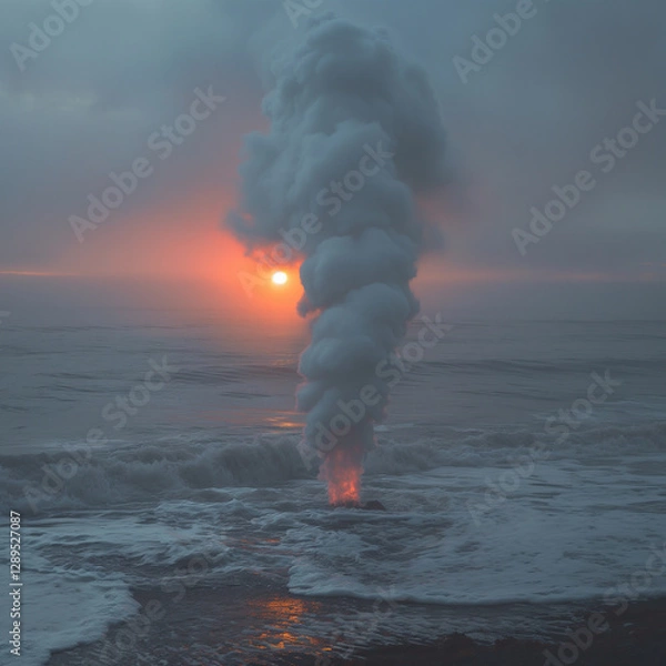Fototapeta smoke from the fire from the sea