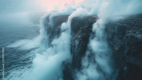 Fototapeta Fog permeates the mountain