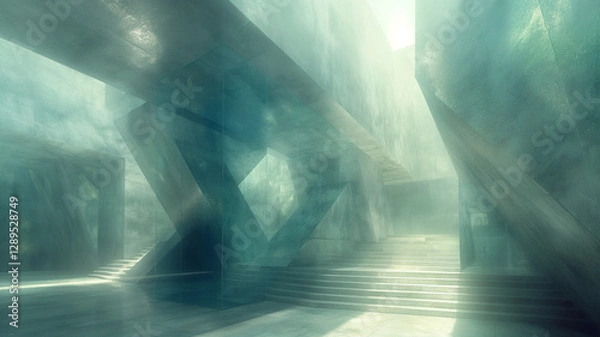 Fototapeta Fog inside a building with dim lighting