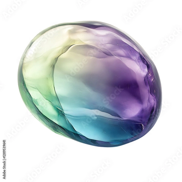 Fototapeta A Smooth Fluorite Piece with Violet and Green Hues Isolated on Transparent Background