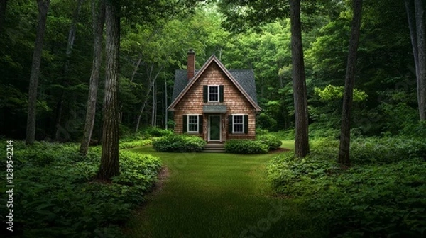 Fototapeta Secluded Cape Cod Retreat Nestled in a Wooded Landscape