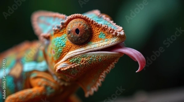 Fototapeta Chameleon Catching Prey: High-Resolution Close-Up
