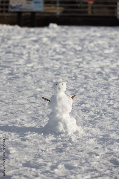 Fototapeta Small snowman, little snow decoration, winter fun