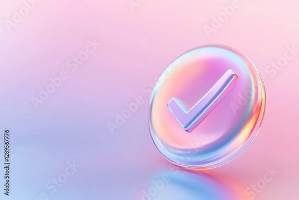 Fototapeta Glass check mark icon on pastel background