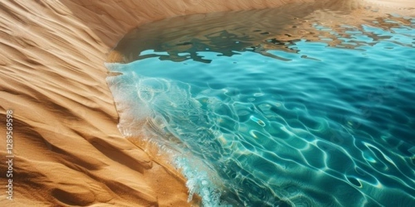 Fototapeta Orilla de una laguna en un desierto, agua cristalina en un oasis, desierto inundado
