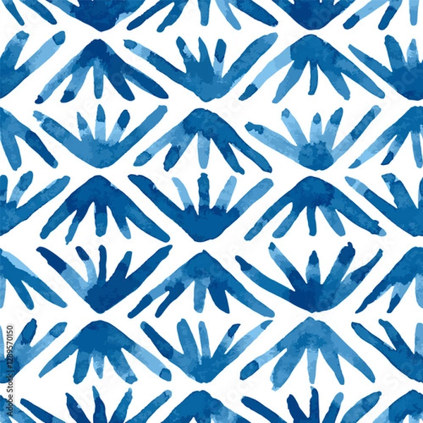Fototapeta Blue watercolour diamond shaped elements. Seamless vector pattern