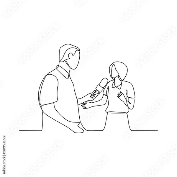Obraz One continuous line drawing of Reporter is on duty vector design illustration. Reporter on camera design illustration simple linear style vector concept. Reporter illustration for your asset design.