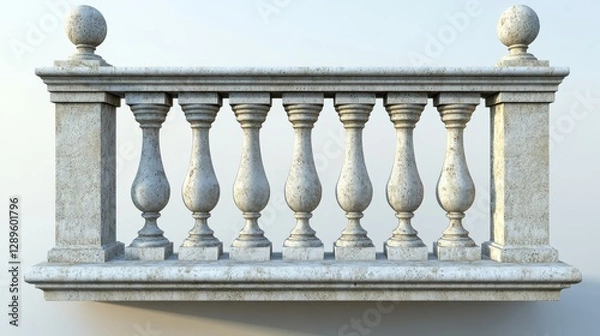 Fototapeta Balustrade parts for balconies, terraces, and railings: 3D stone pillars, columns, rails, and bases to build classic fences.