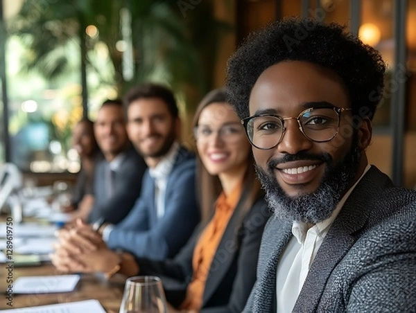 Obraz Team of people smiling at the camera in meeting