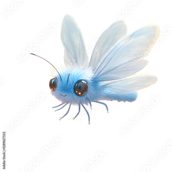 Fototapeta A Fluffy 3D Cartoon Dragonfly with Soft Glowing Wings Isolated on Transparent Background