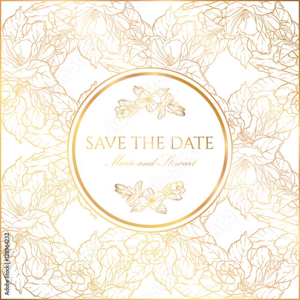 Fototapeta Invitation or greeting card with apple tree blossom.