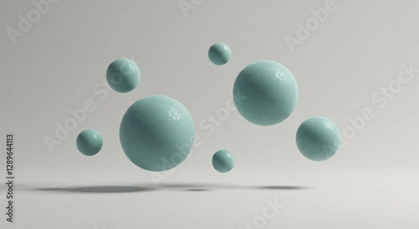 Fototapeta Minimalist abstract composition with floating spheres and soft shadows