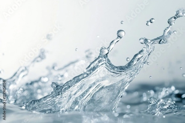 Fototapeta Dynamic Water Splash with Ripples on Light Gray Background