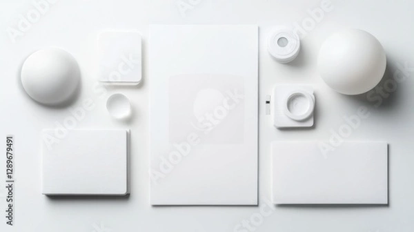 Fototapeta monochrome minimalist stationery and object set in white