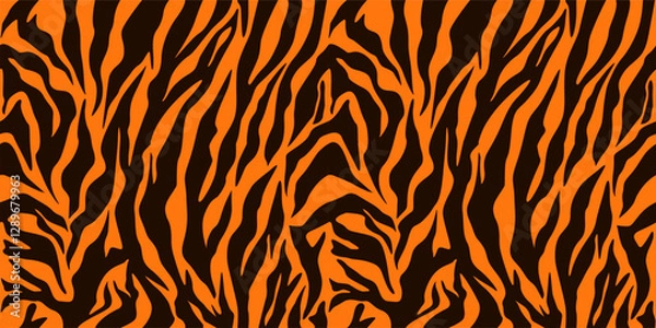 Fototapeta Realistic texture of tiger or zebra fur. Animal skin stripes, jungle style wallpaper. Seamless vector drawing