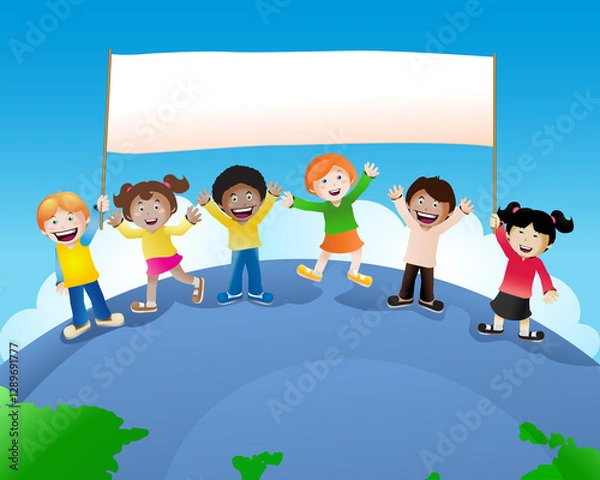 Obraz multicultural children banner kids on nature background