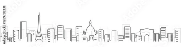 Fototapeta Paris Simple Dark Lines Skyline on White Background