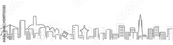 Fototapeta San Francisco Simple Dark Lines Skyline on White Background